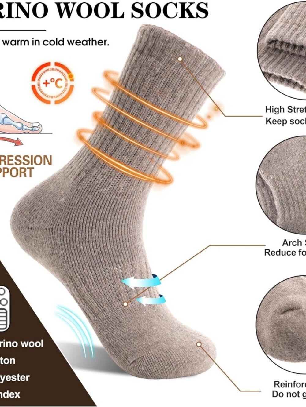 5 Pairs Womens Merino Wool Socks Hiking Warm Winter Thick Thermal Crew Cozy Cabi - Picture 3 of 6